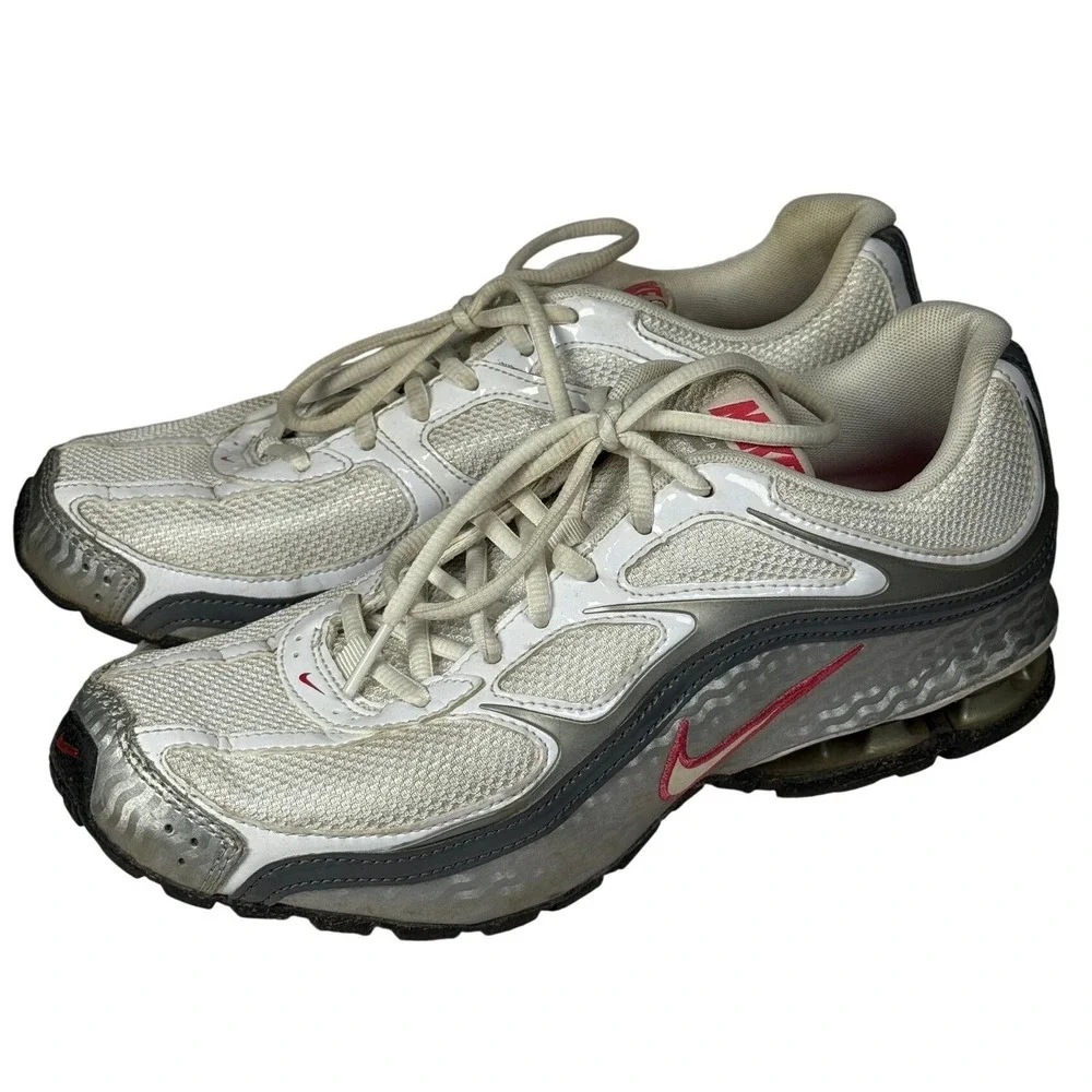 Nike Reax Running Womens 10 White Silver Pink Mesh Athletic Sneakers 407987-116